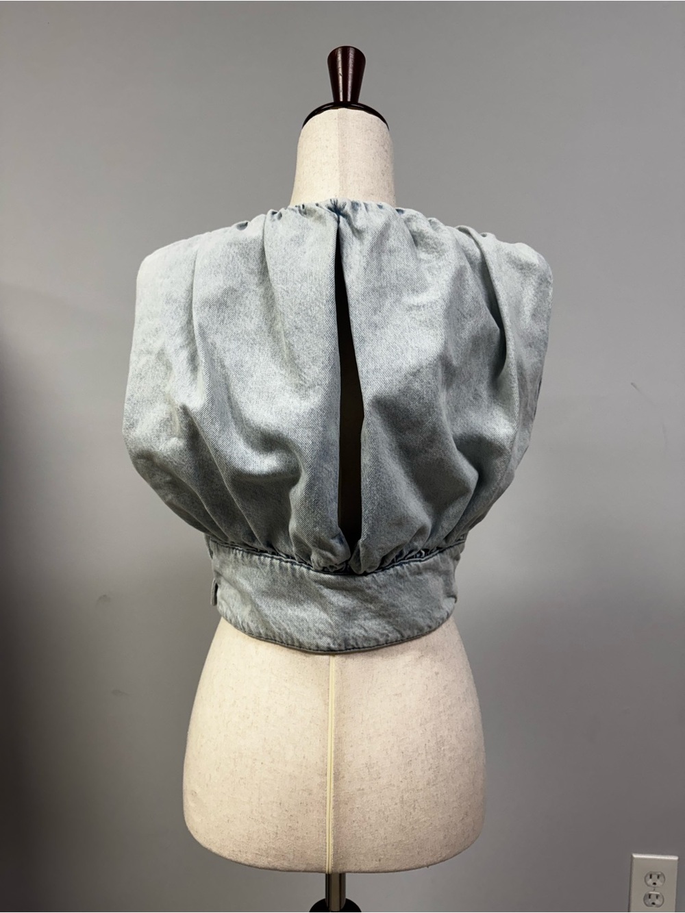 Zara Light Blue Denim Gathered Crop Top - Picture 3 of 6